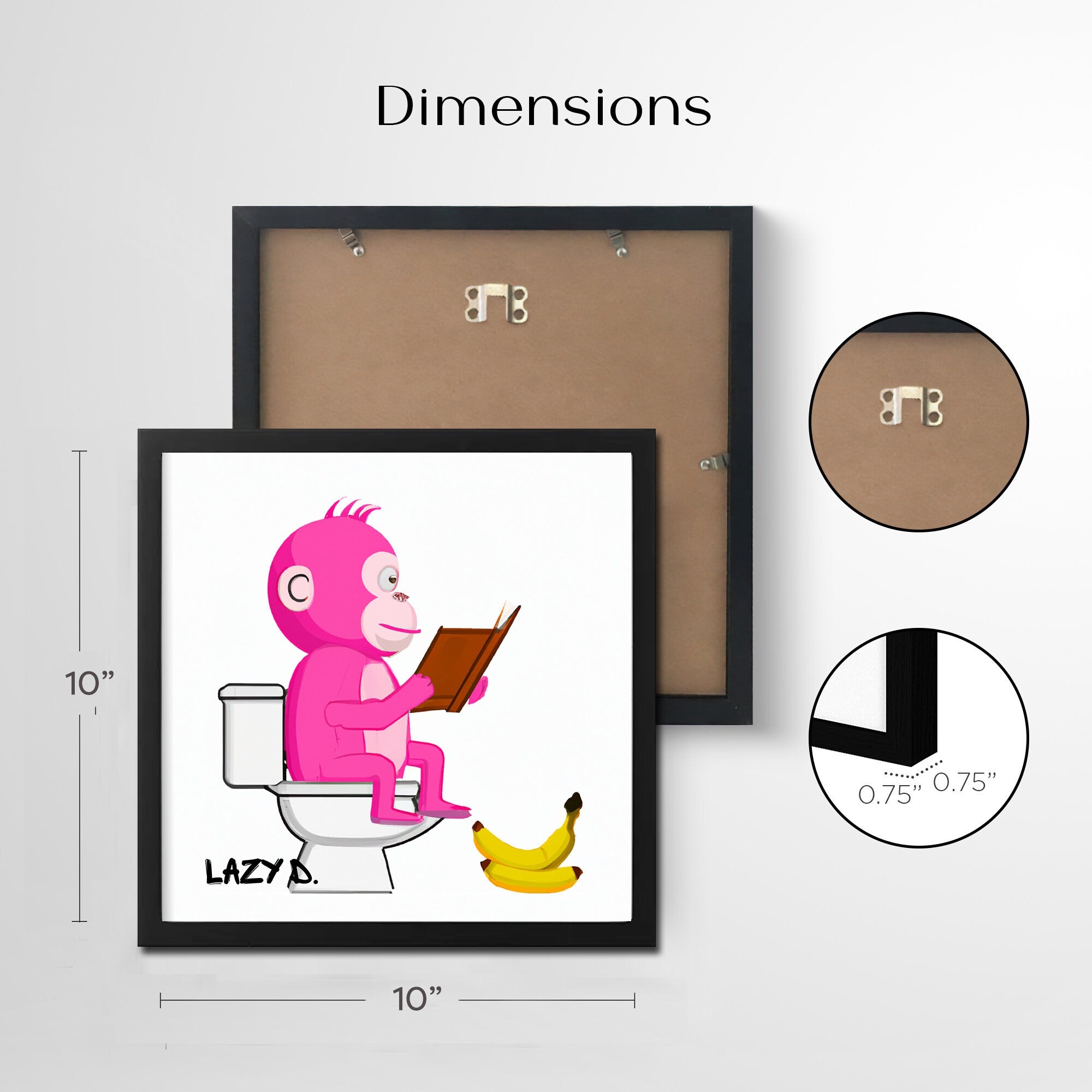 Monkey sitting on toilet reading a book framed sign - Funny Bathroom sign -