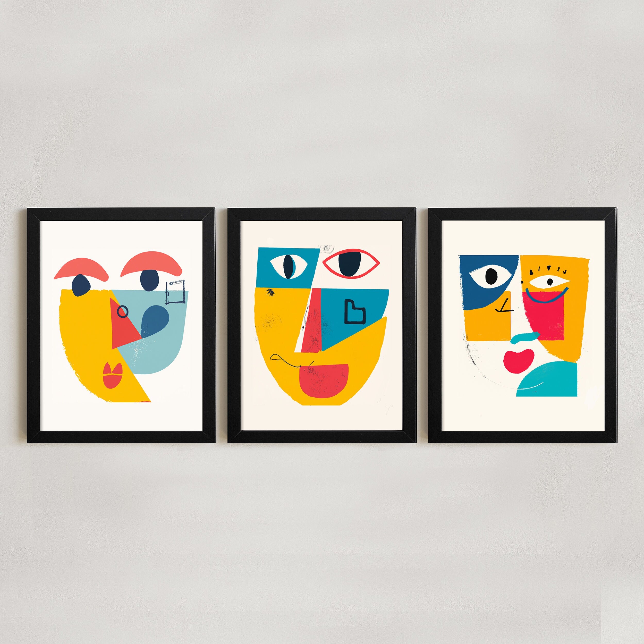 Abstract Face Framed - Mid Century Modern Art - Face Line Art - Abstract Painting Modern Pablo Picasso Art - Abstract Expressionist