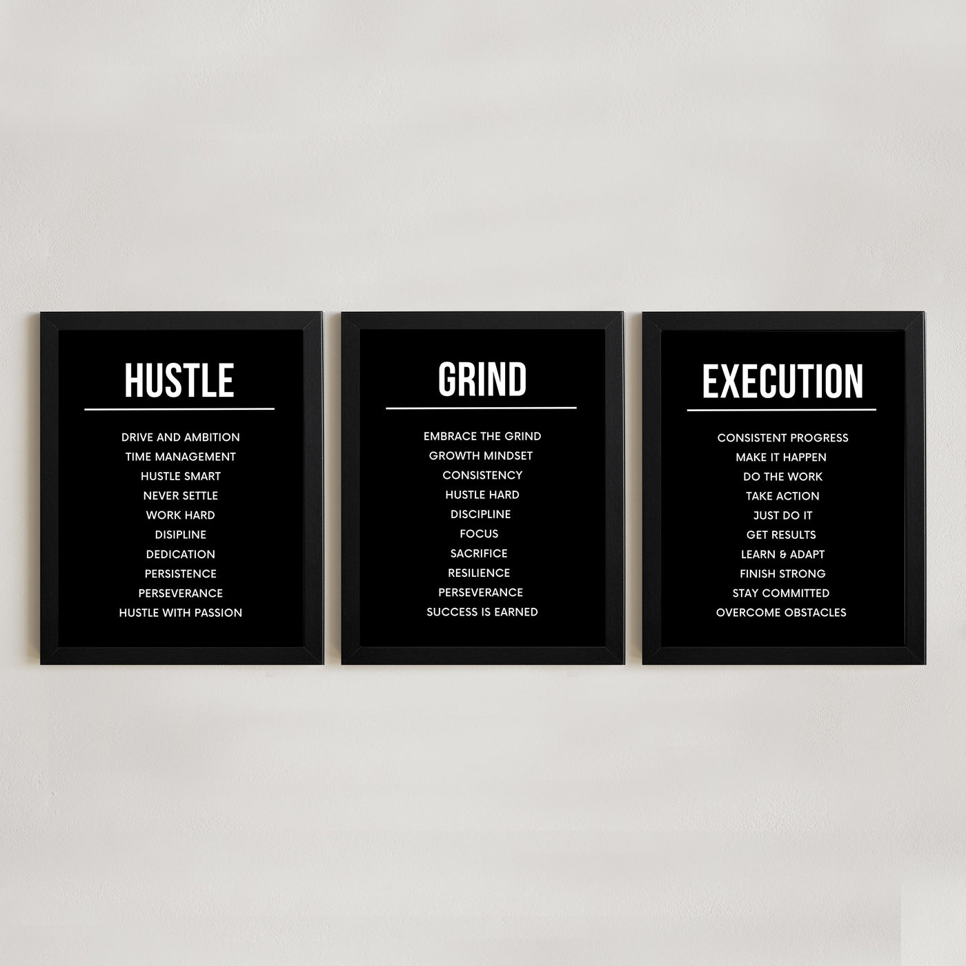 Motivational wall art - framed motivational office decor wall art - inspirational signs hustle grind execution- inspirational wall art