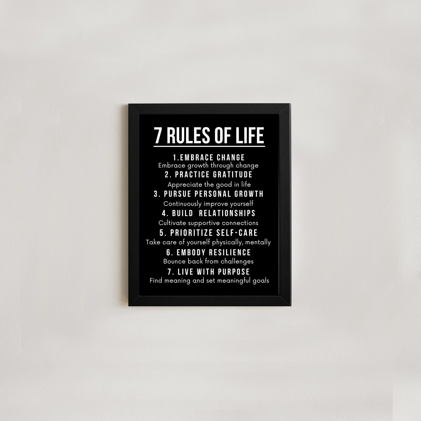 7 rules of life motivation framed sign - Motivation wall art
