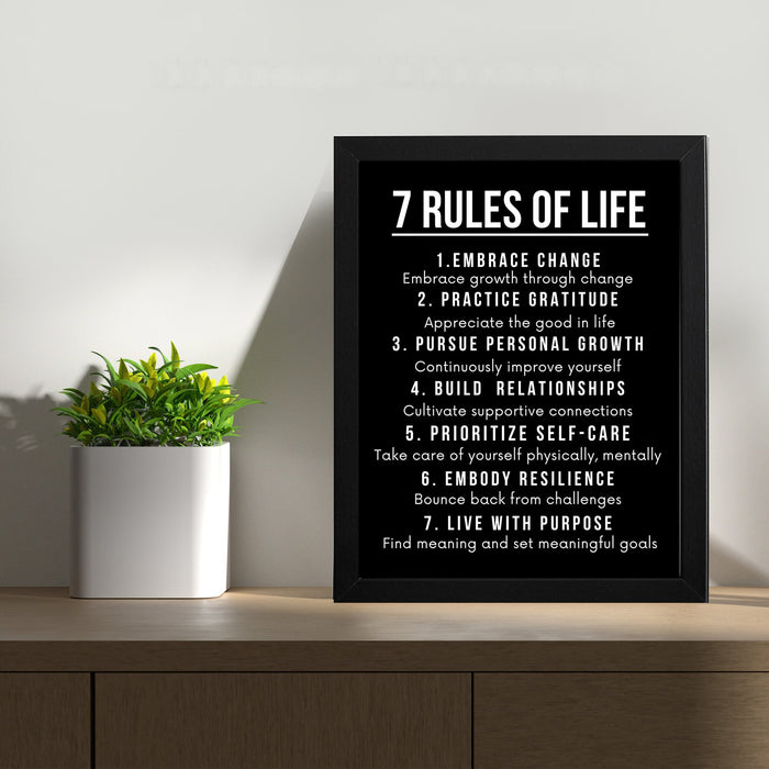 7 rules of life motivation framed sign - Motivation wall art