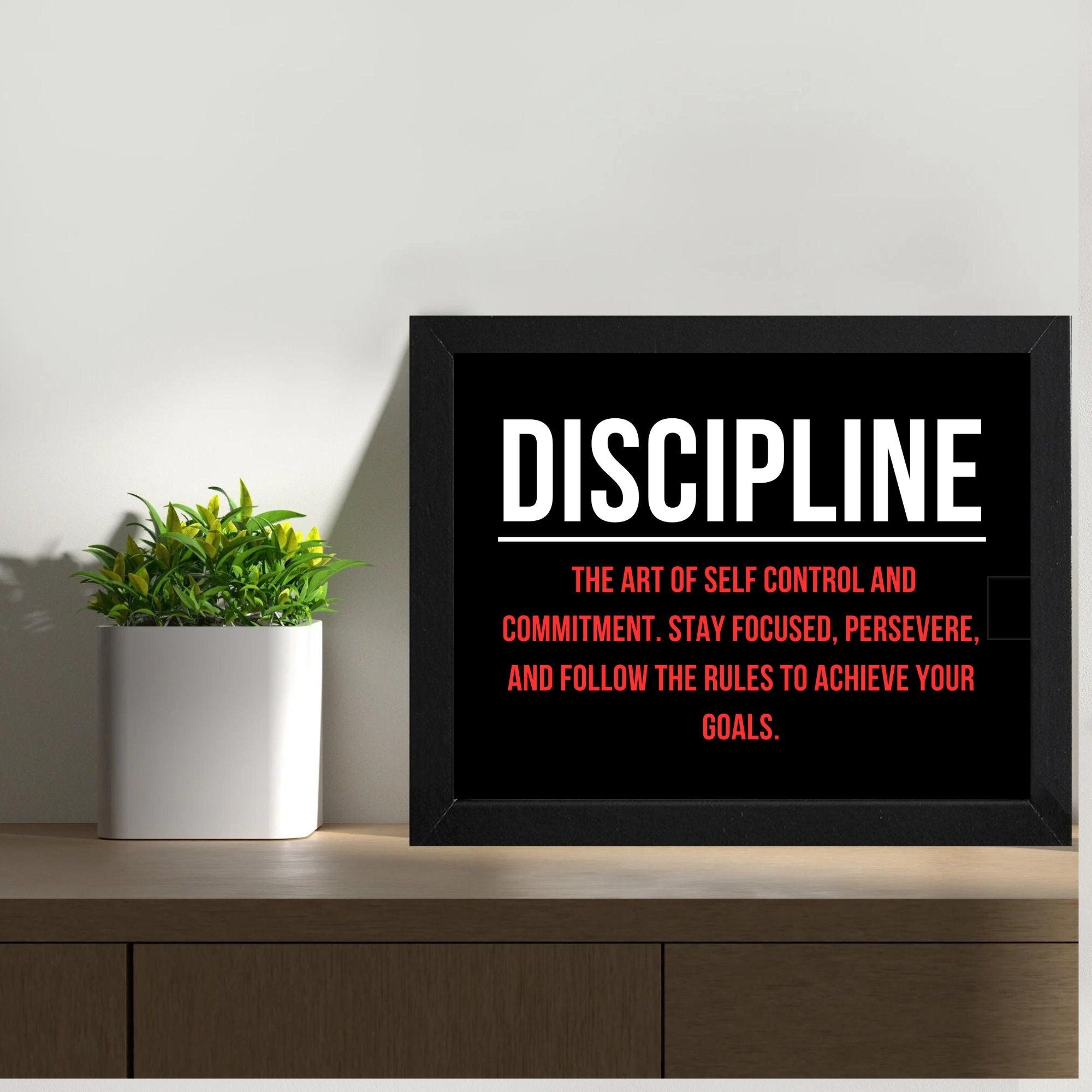 DISCIPLINE Quote Framed Sign: Motivational Office Wall Art