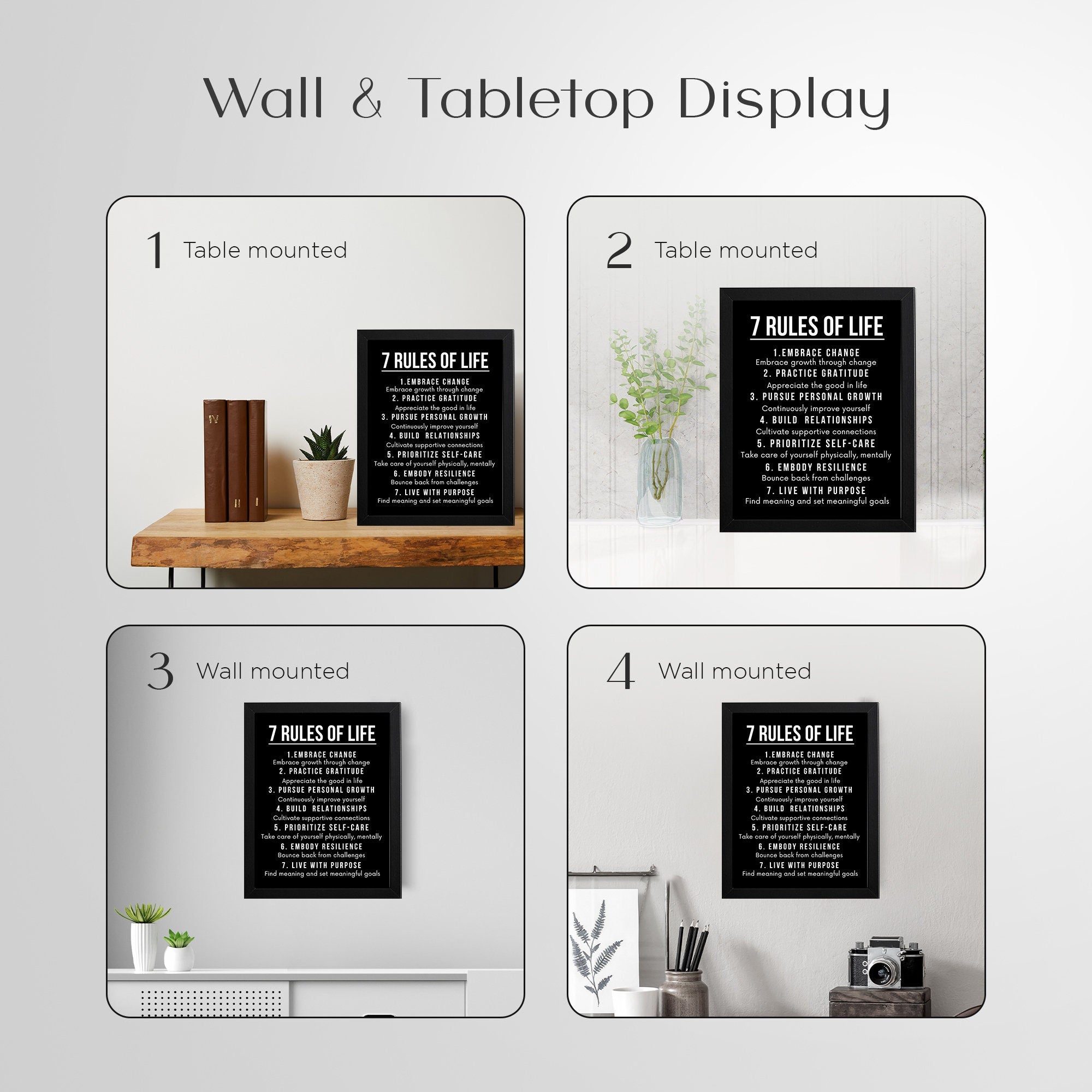 7 rules of life motivation framed sign - Motivation wall art