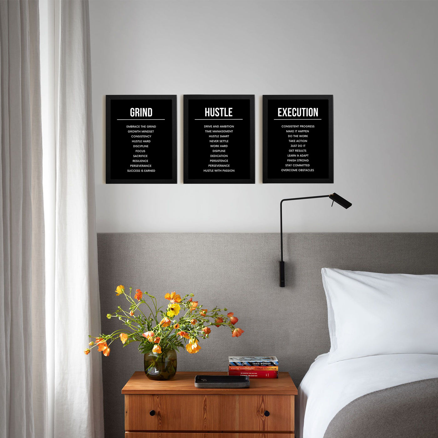 Motivational wall art - framed motivational office decor wall art - inspirational signs hustle grind execution- inspirational wall art