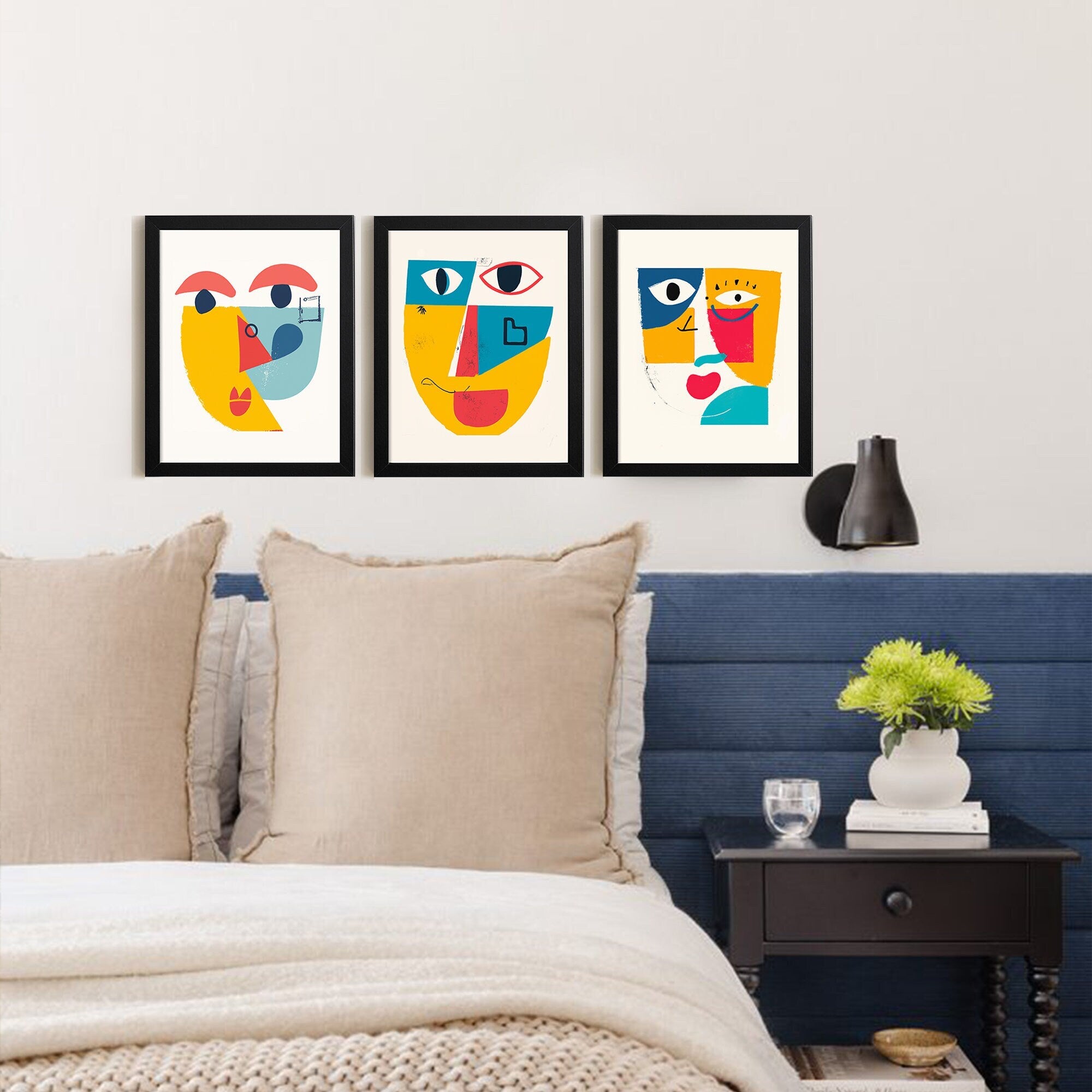 Abstract Face Framed - Mid Century Modern Art - Face Line Art - Abstract Painting Modern Pablo Picasso Art - Abstract Expressionist