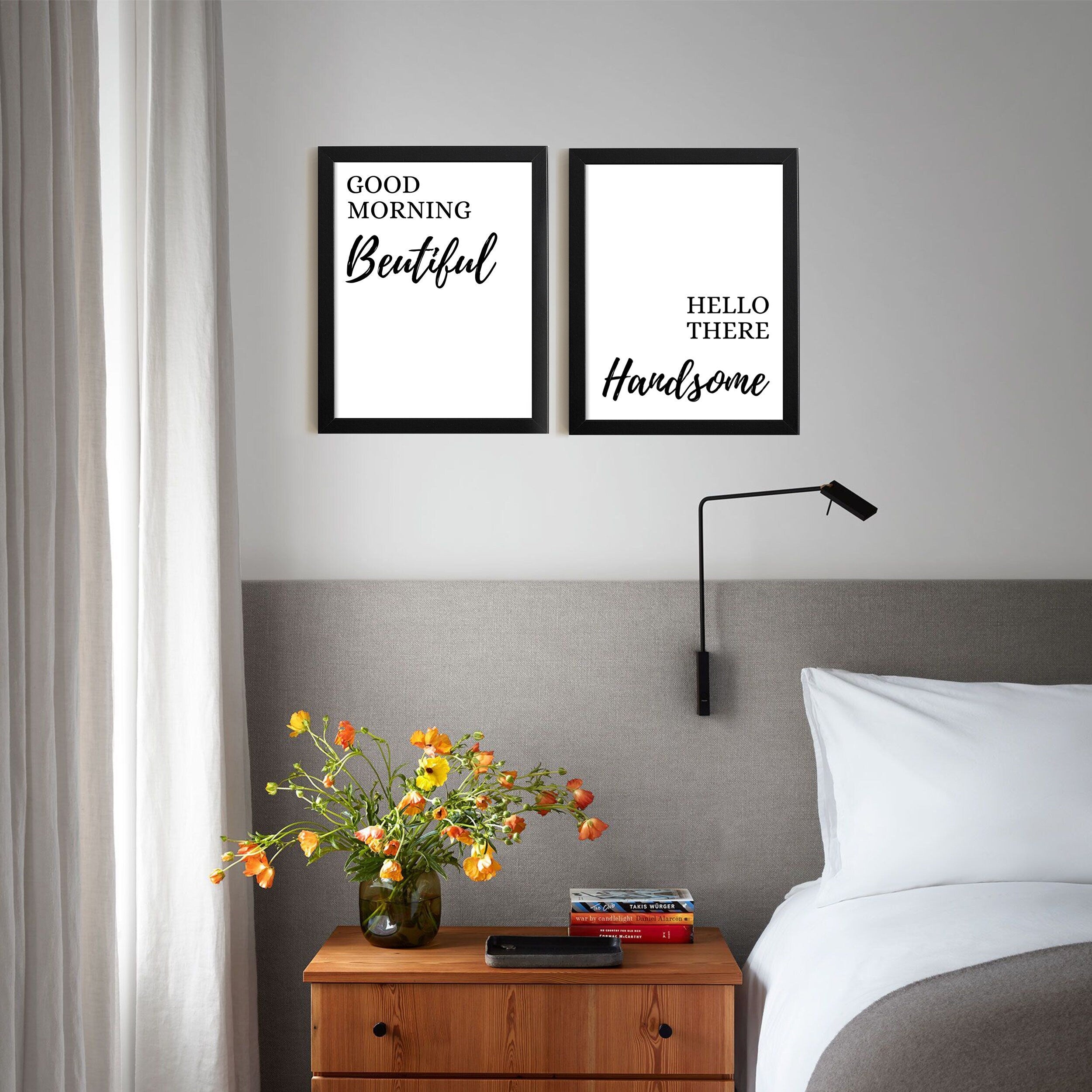 Good Morning Beautiful Hello There Handsome frames sign set, Bedroom sign, Farmhose decor