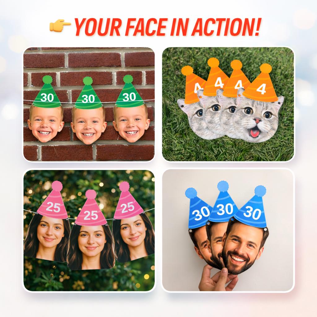 Custom Face Birthday Banner, Personalized Photo Face Bunting Decoration, Funny Custom Big Head Party Décor for 21st 30th 40th 50th Birthday