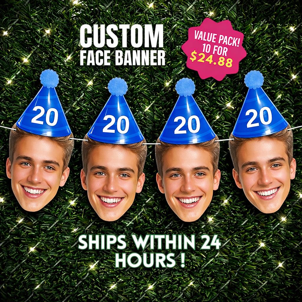 Custom Face Birthday Banner, Personalized Photo Face Bunting Decoration, Funny Custom Big Head Party Décor for 21st 30th 40th 50th Birthday