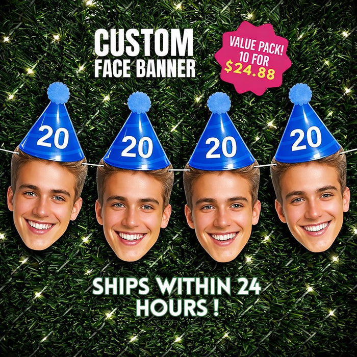 Custom Face Birthday Banner, Personalized Photo Face Bunting Decoration, Funny Custom Big Head Party Décor for 21st 30th 40th 50th Birthday