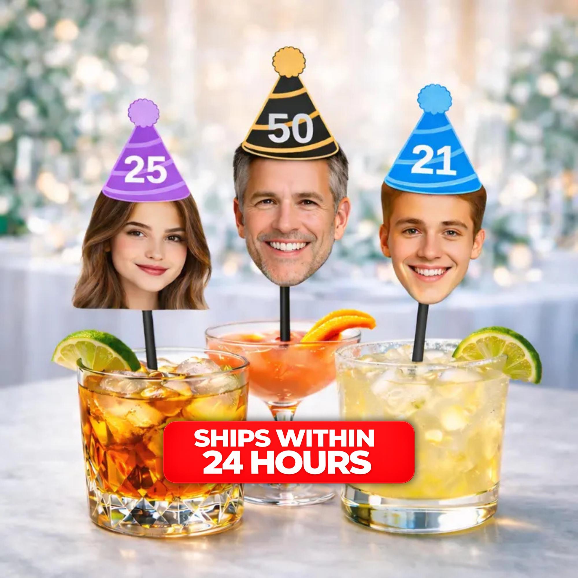 Personalized Face Drink Stirrers With Face, 30th 40th 50th Birthday Stir Sticks Custom Party Decorations, Swizzle Sticks