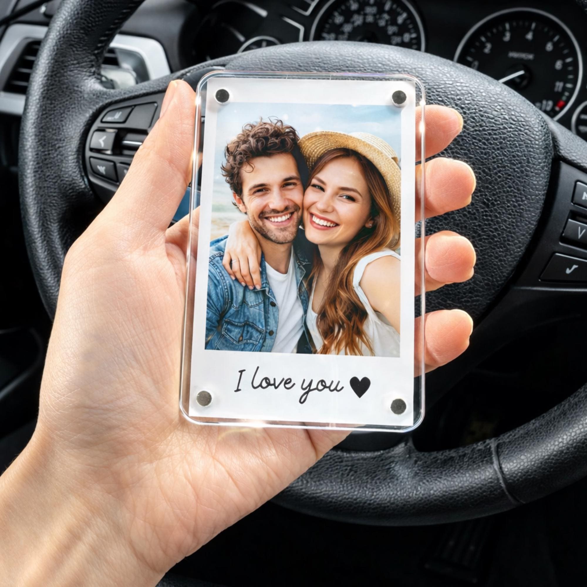 Custom Photo Car Visor Clip - Romantic Drive Safe Gift - Gifts for Boyfriend, Husband - Car Photo Frame