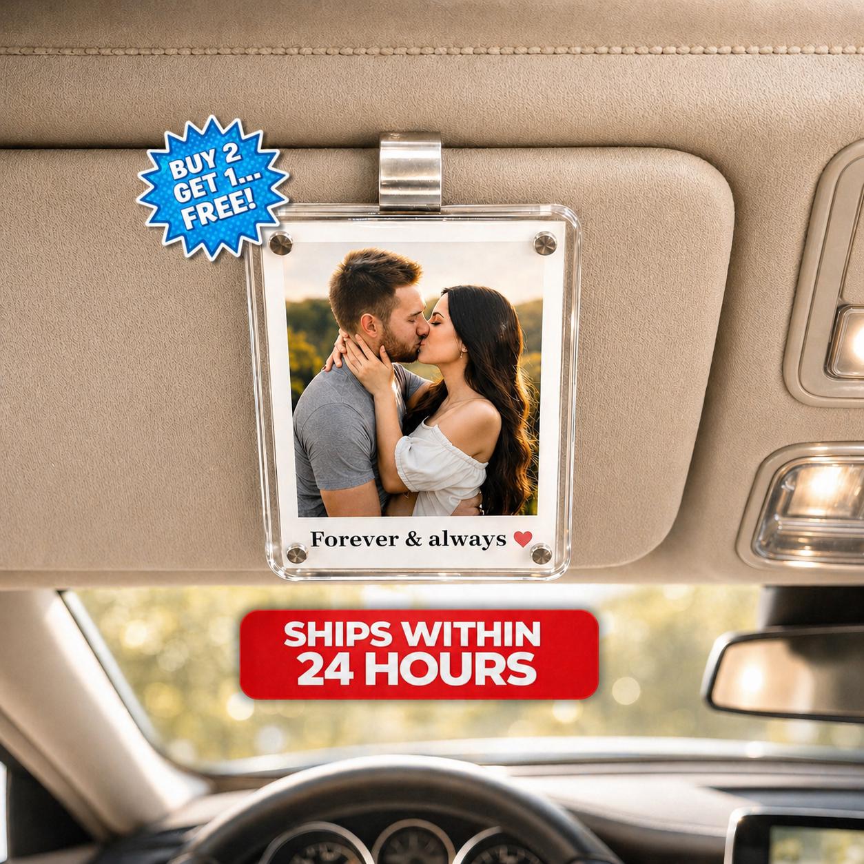 Custom Photo Car Visor Clip - Romantic Drive Safe Gift - Gifts for Boyfriend, Husband - Car Photo Frame